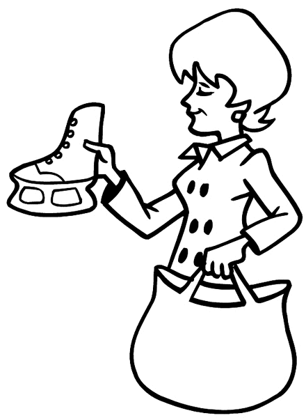 Lady shopping for ice skates vinyl sticker. Customize on line.  Sales and Shopping 084-0322